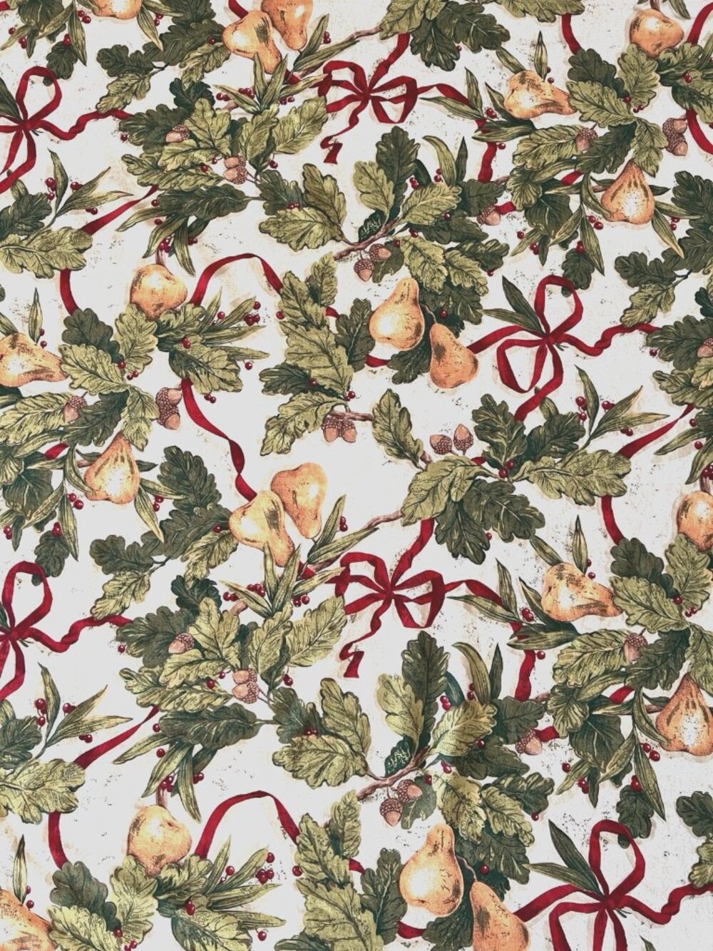 Christmas Tablecloth Ribbons Berries Pears 51” X 66” Charter Club 100% Cotton